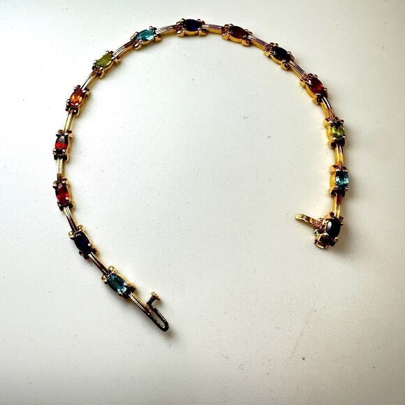 7.25", 14kt yellow gold and multi-gemstone tennis bracelet! - Picture 1 of 16
